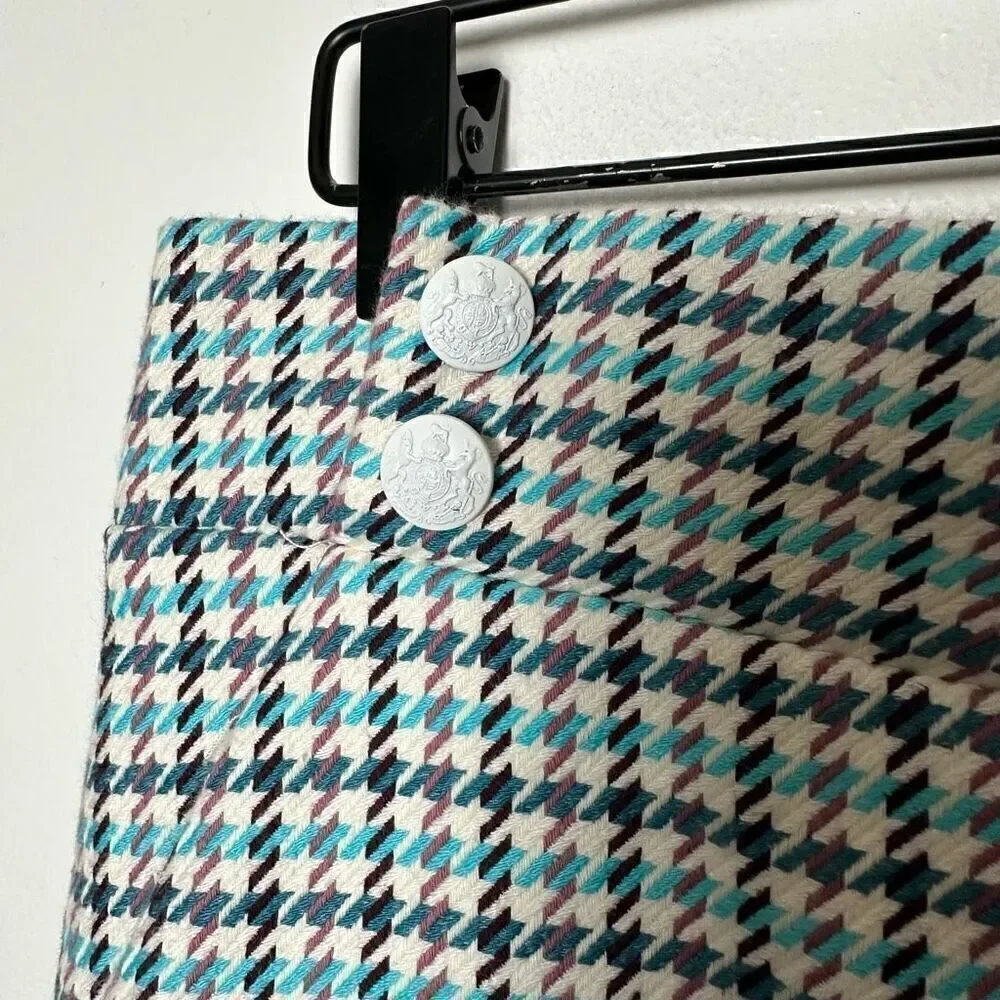 Veronica Beard Arezzo Turquoise Houndstooth Mini Skirt